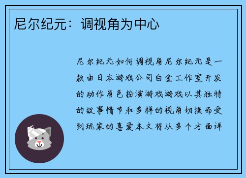 尼尔纪元：调视角为中心